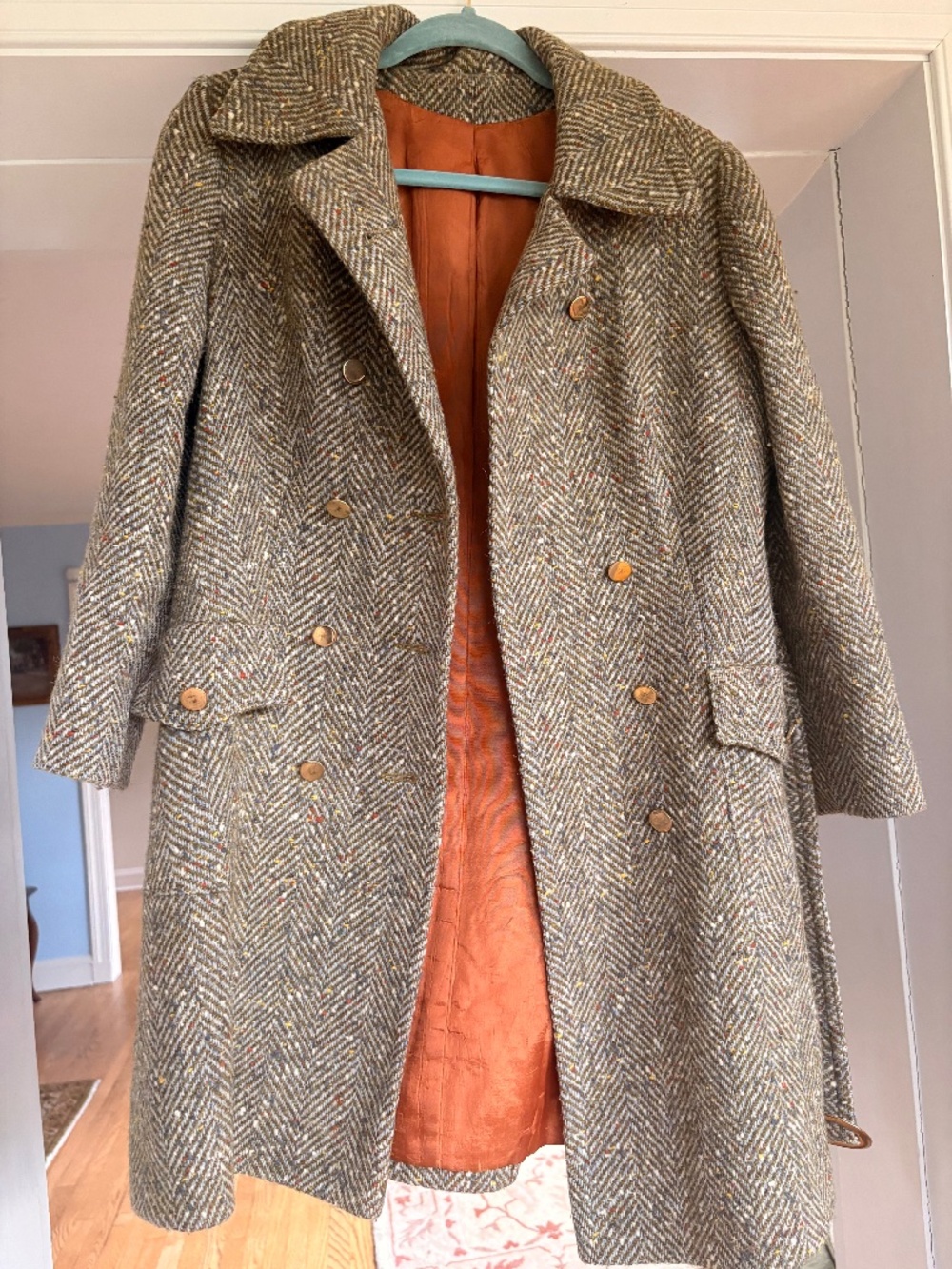 EUC Vintage Retro Women's Ladies Heathered Flecks Brown Wool Coat 60s-70s